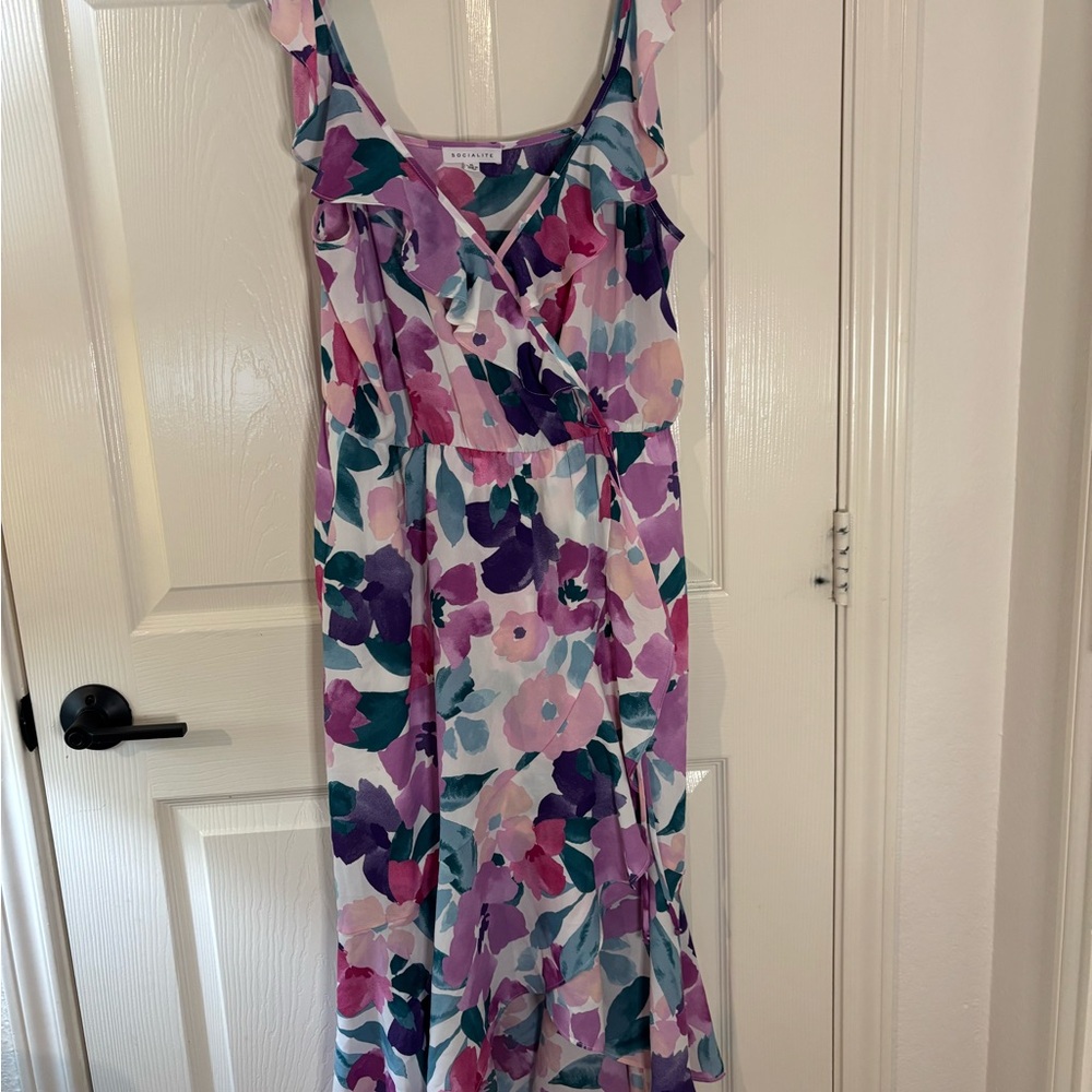 Socialite Pink and Blue Sundress Sleeveless Midi